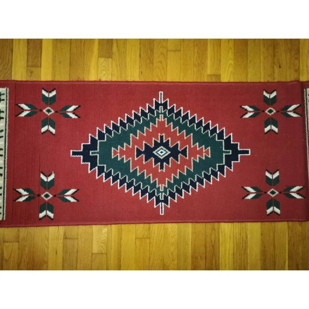 VTG Southwestern Wool‎ Navajo Runner Rug Bohemian 94" x 23" - Picture 3 of 16